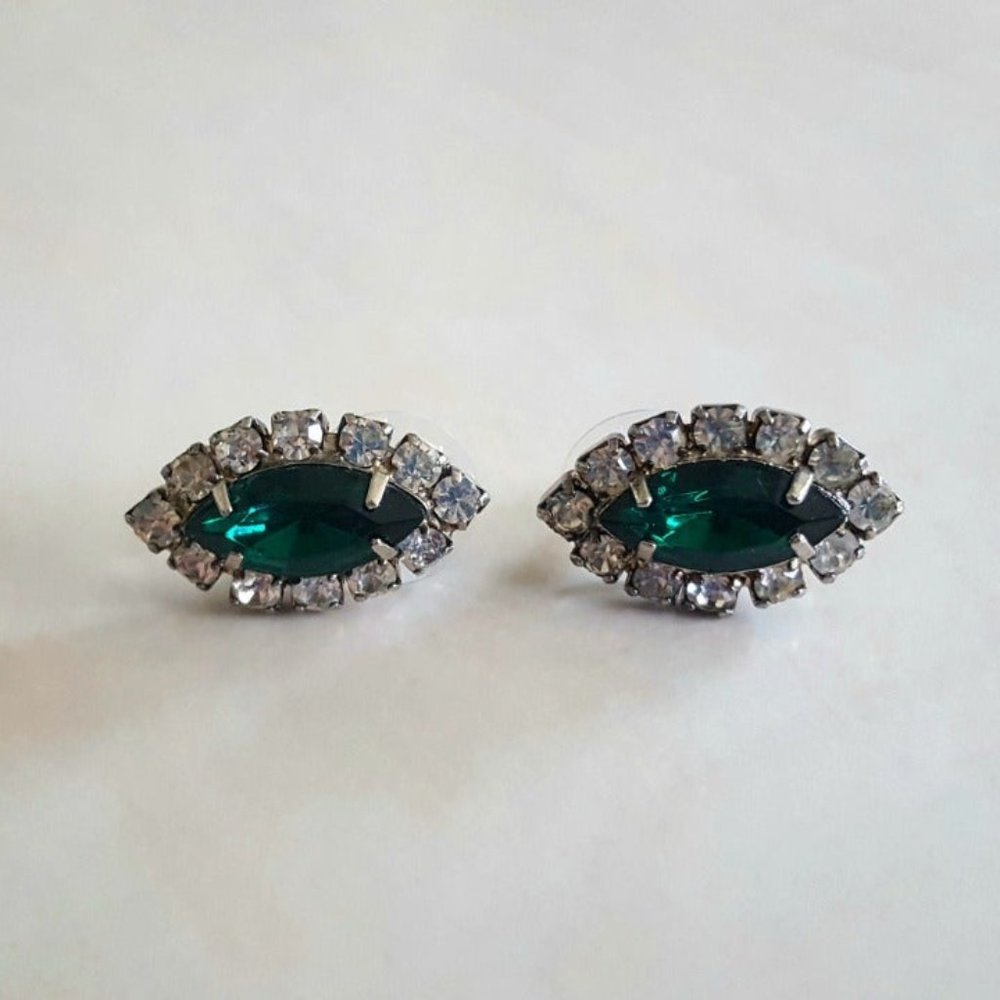 Vintage Emerald Pave Crystal Earrings